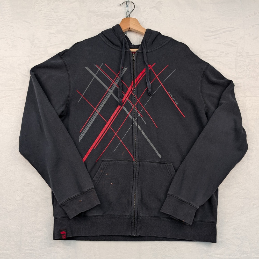 VTG Tony Hawk Hoodie Mens XL Faded Black Red Graphic Skate Streetwear Zip Up Y2K